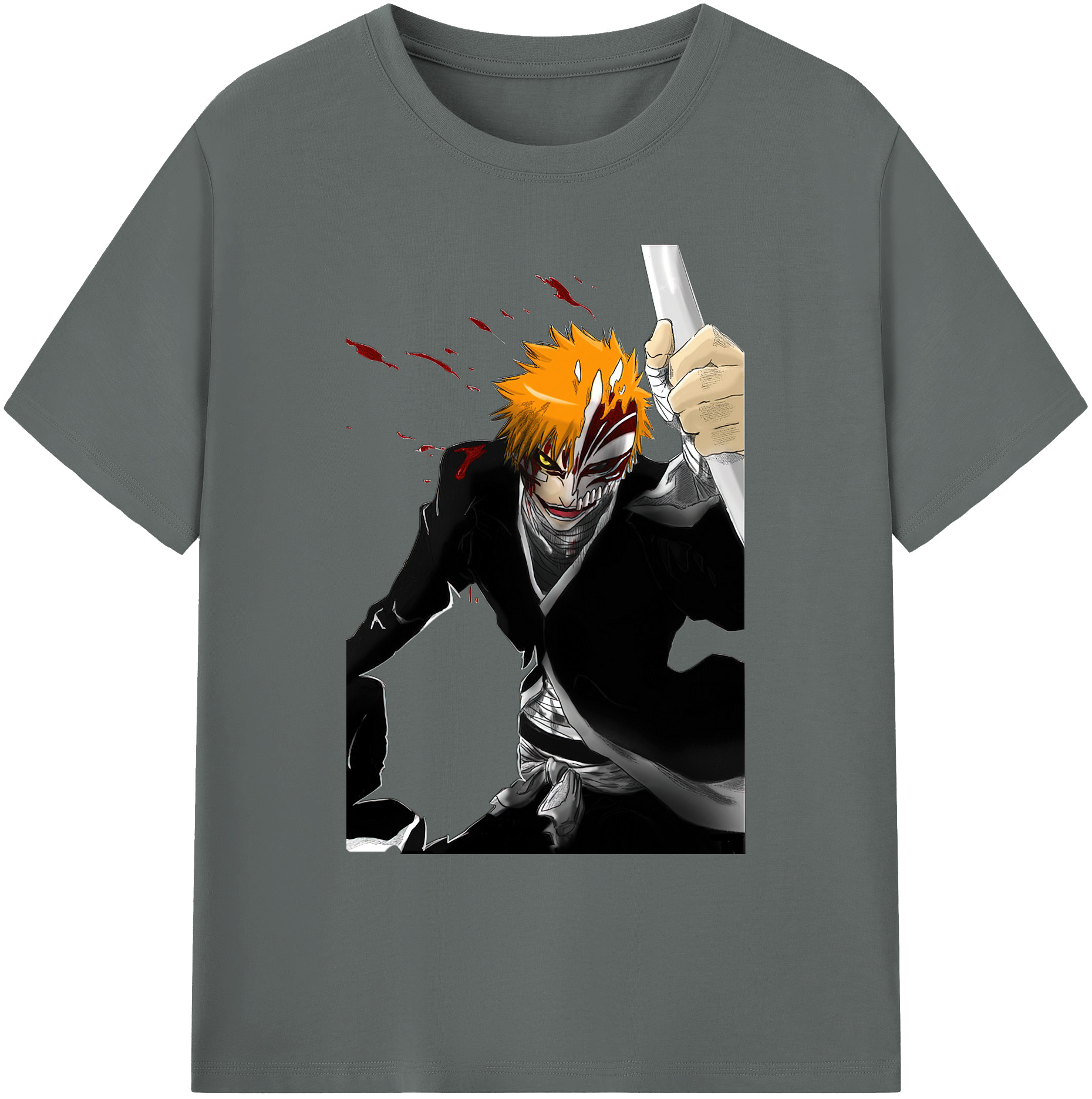 （画像用） ブリーチ 黒崎一護（くろさき いちご）BLEACH Kurosaki Ichigo 綿100％ メンズ半袖Tシャツ｜肌触りやわらか＆通気性
